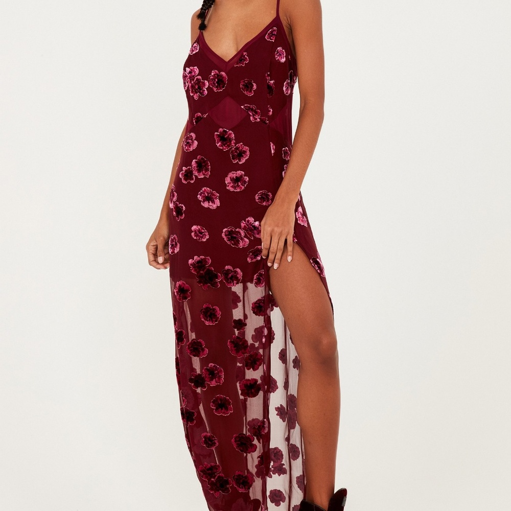 For Love and Lemons Velvet Floral Maxi Dress